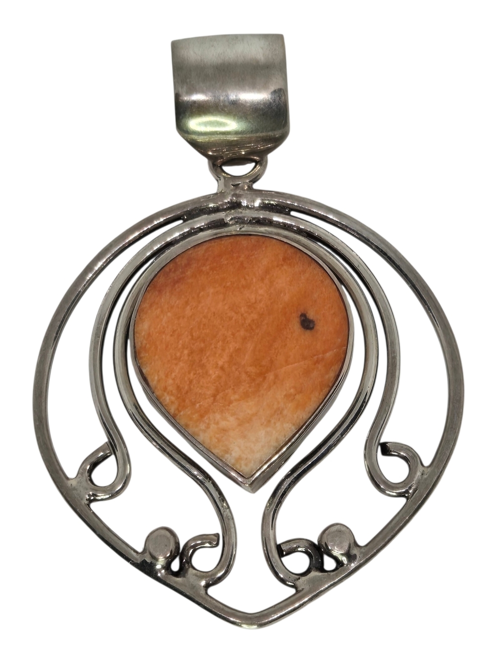 Sterling Silver Teardrop Pendant with Orange Stone See Pictures